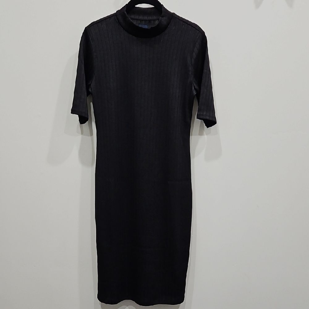 GAP Black Sheath Midi Dress with Mock Neck